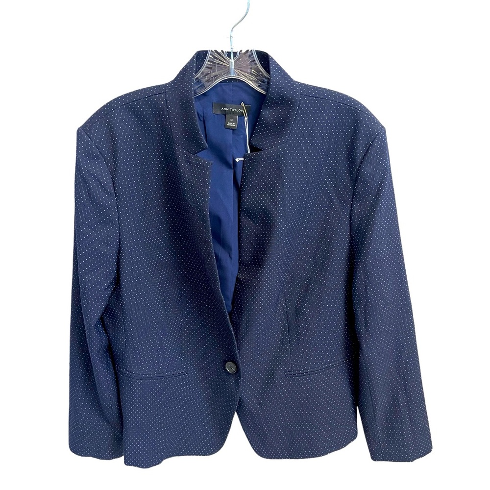 ANN TAYLOR NAVY BLUE POLKADOT BLAZER SIZE 14